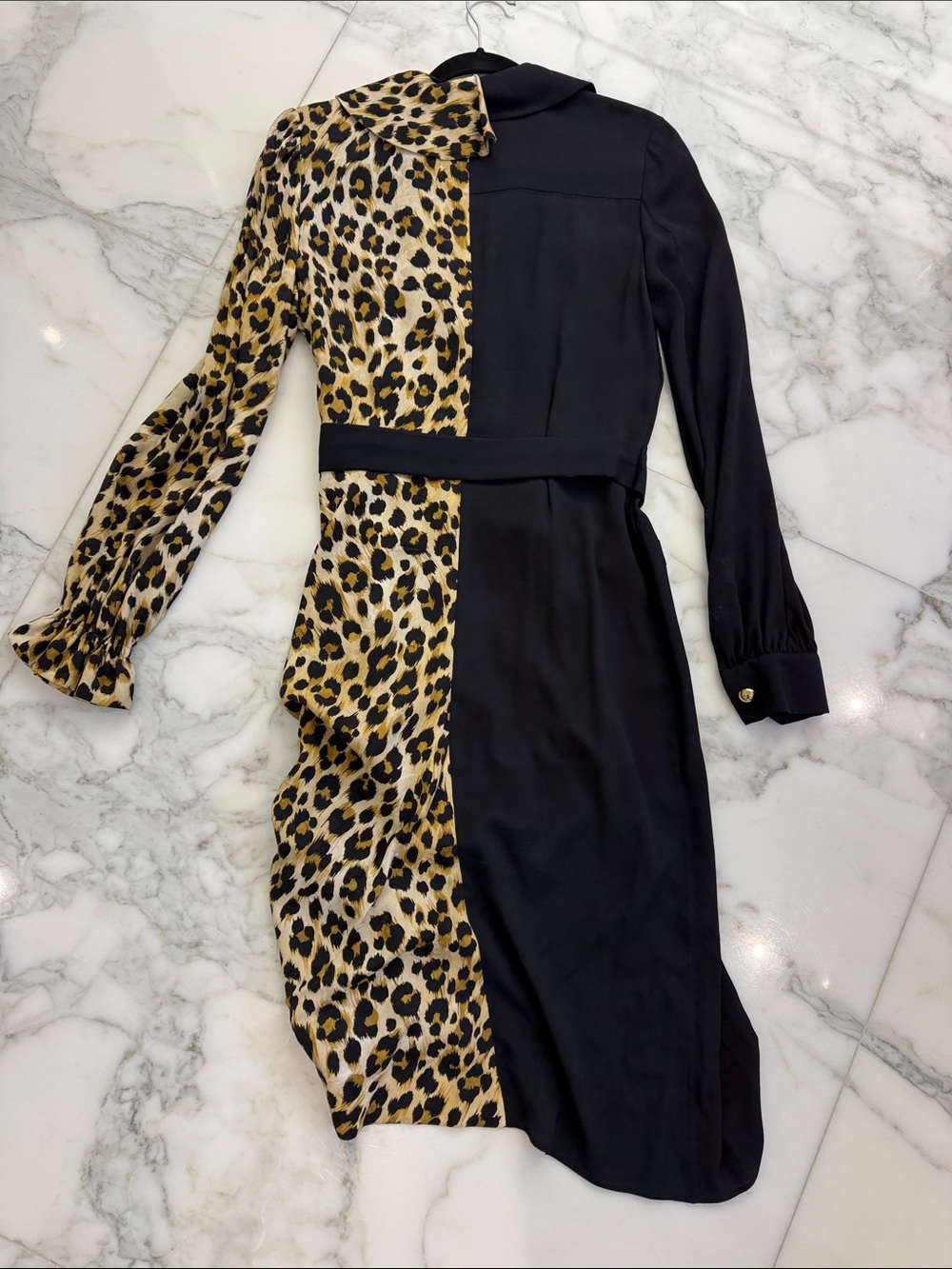 Moschino Black & Leopard-Print Contrast Trench Coat - Picture 3 of 6